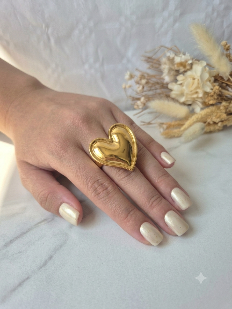 Bague Cœur Bombé XXL "Amour" – Acier Inoxydable & Plaqué Or 18K