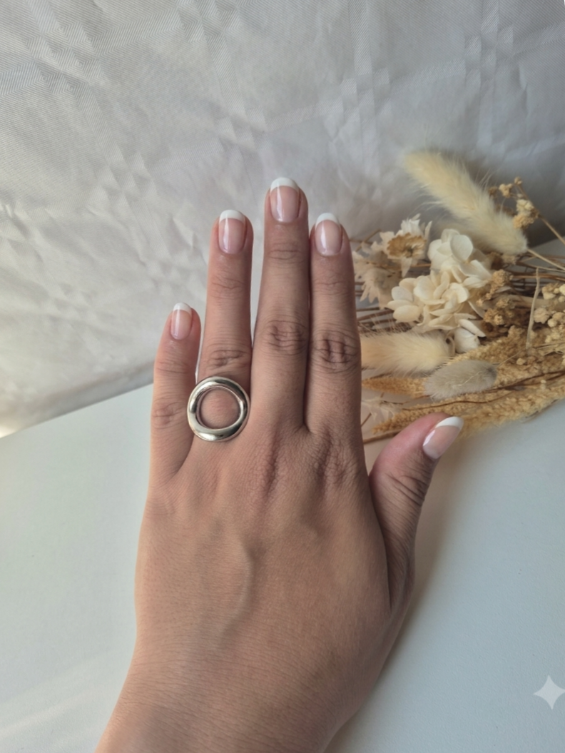 Bague Ajustable Femme en Acier Inoxydable | Anneau Large Ondulé