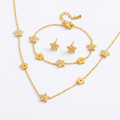 Parure de Bijoux Fleurs en Acier Inoxydable Doré - Collier, Bracelet & Boucles d'Oreilles
