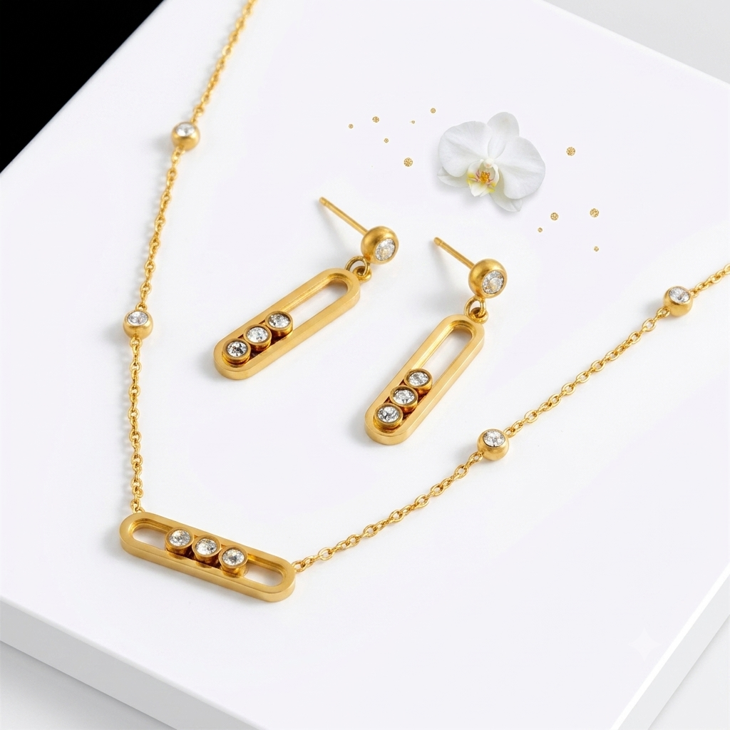 Ensemble Bijoux Femme "Élégance Ovale" - Acier Inoxydable & Plaqué Or 18K