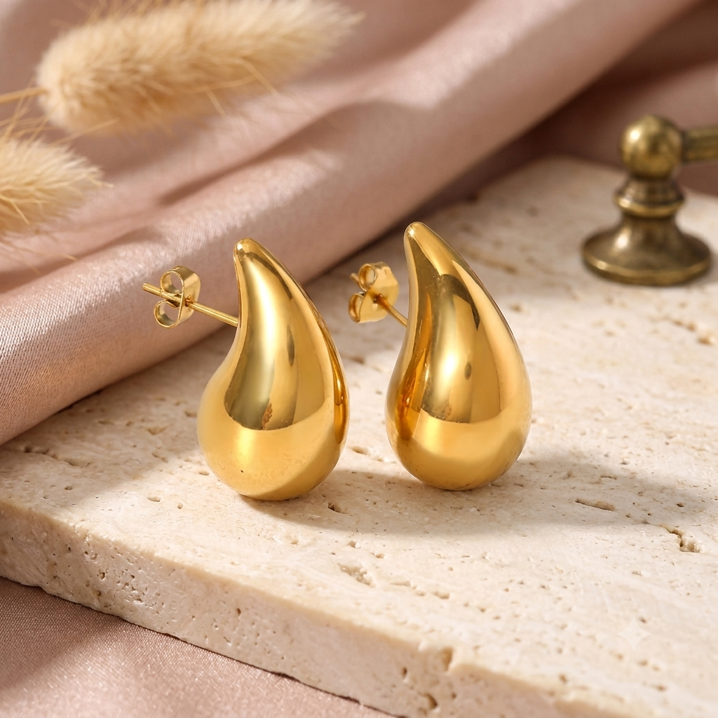 Boucles d'Oreilles Goutte d'Eau en Acier Inoxydable & Plaqué Or 18K