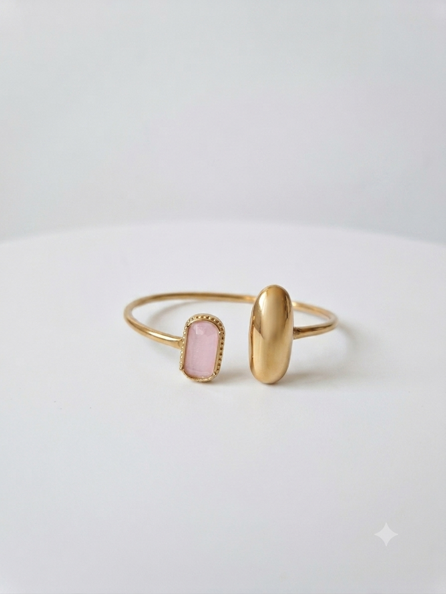 Bracelet Jonc Ouvert "Aura" en Acier Inoxydable – 2 Coloris (Rose & Cristal)