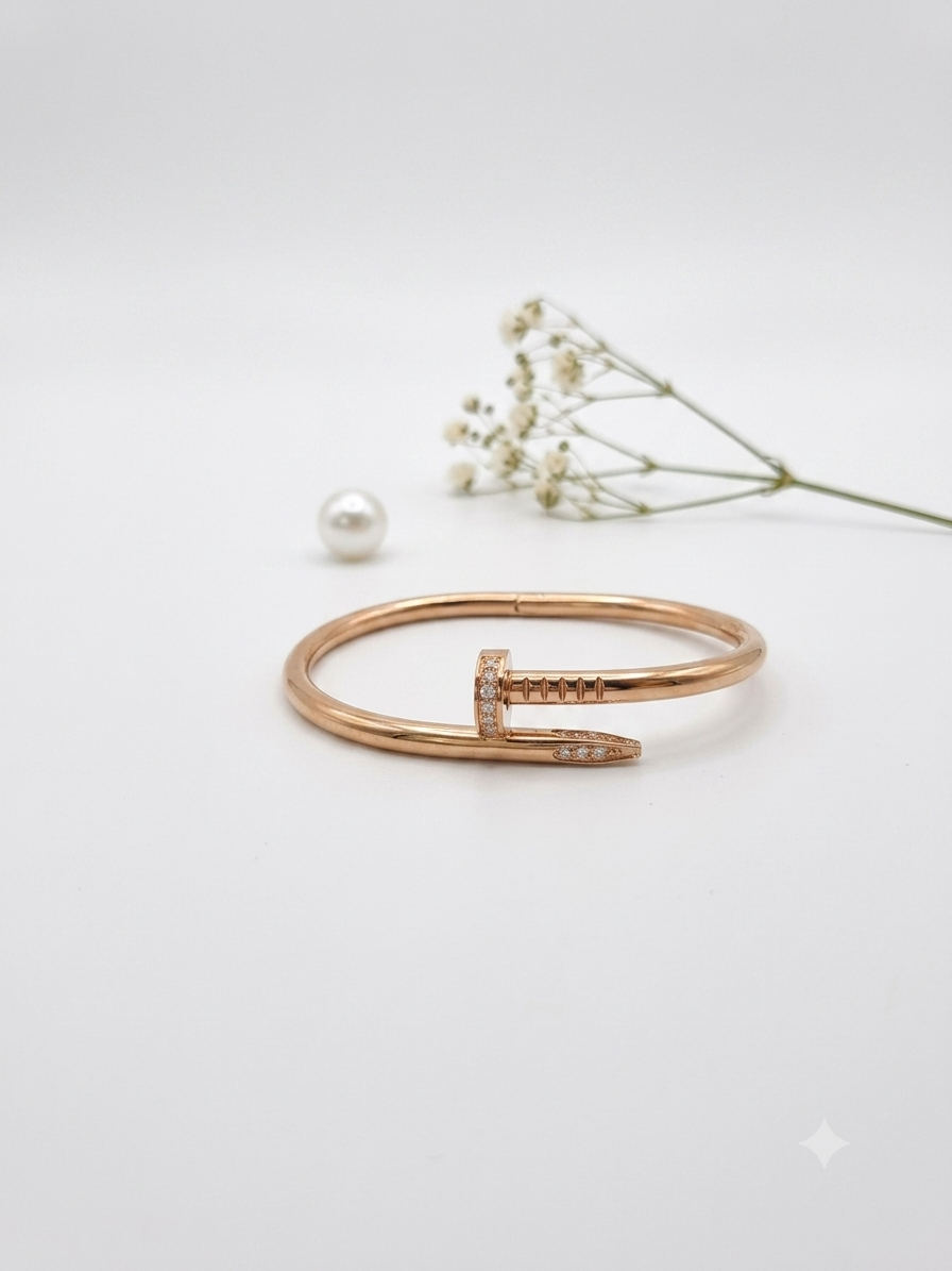 Bracelet Femme Clou en Acier Inoxydable Doré Rose avec Strass