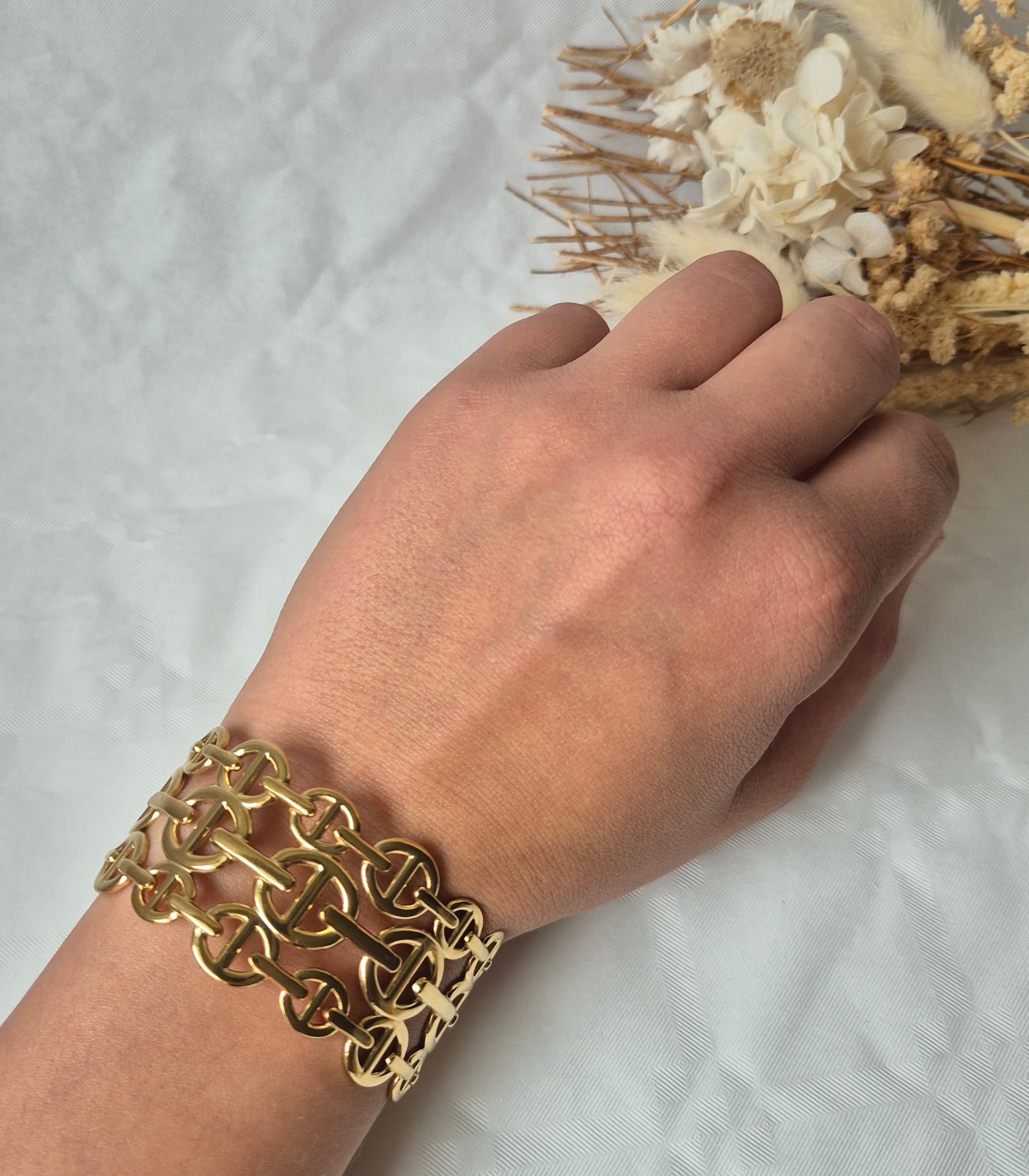 Bracelet Manchette Femme Acier Inoxydable 304 Plaqué Or 18K – Design Chaîne Élégant