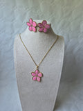 Parure Collier et Bracelet Fleur en Émail – Acier Inoxydable Doré et rose