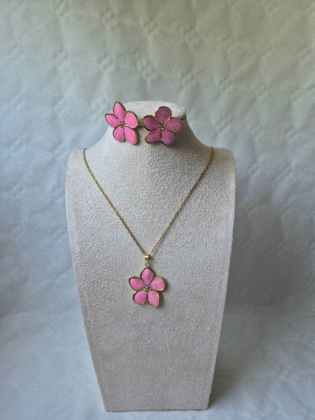 Parure Collier et Bracelet Fleur en Émail – Acier Inoxydable Doré et rose