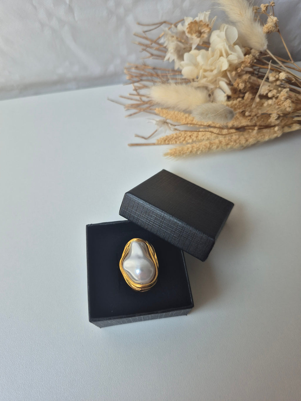 Bague Ajustable Perle Baroque Élisa – Acier Inoxydable & Plaqué Or 18K
