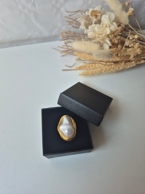 Bague Ajustable Perle Baroque Élisa – Acier Inoxydable & Plaqué Or 18K