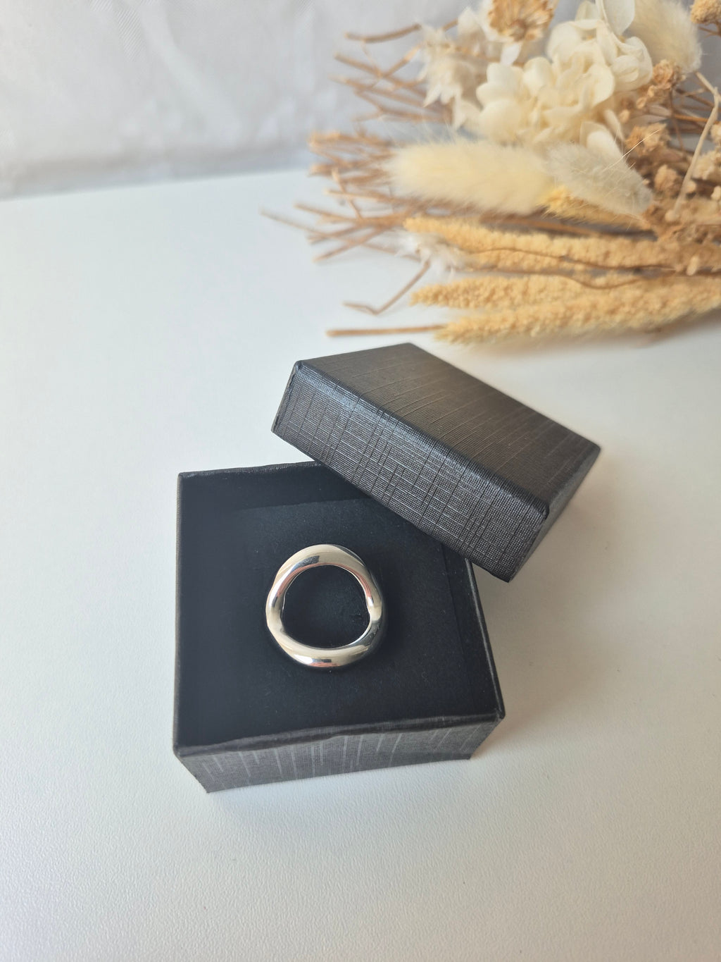 Bague Ajustable Femme en Acier Inoxydable | Anneau Large Ondulé