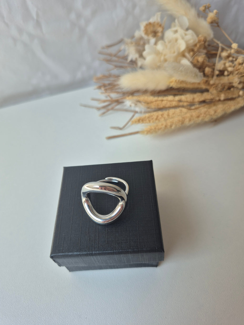 Bague Ajustable Femme en Acier Inoxydable | Anneau Large Ondulé