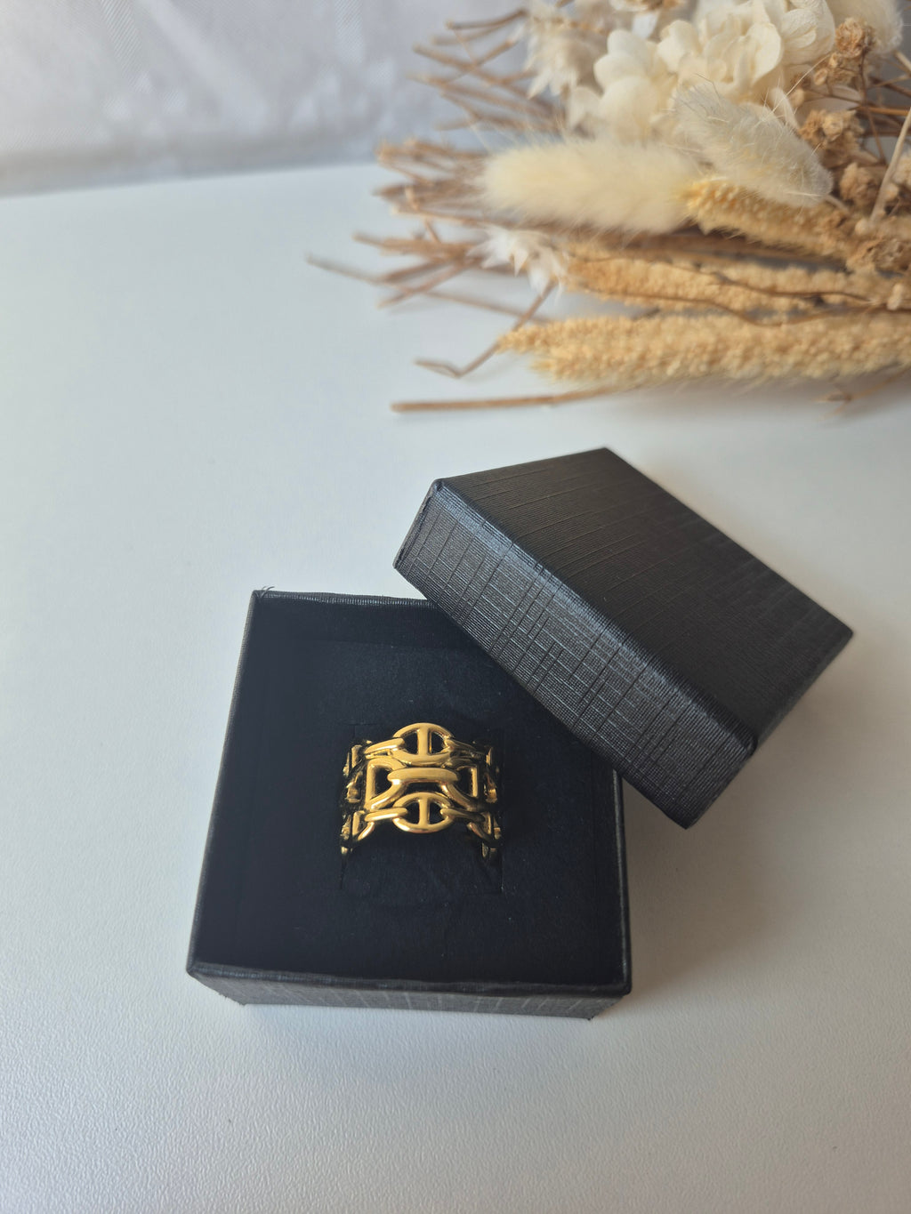 Bague Ajustable Maille Marine en Acier Inoxydable – Doré