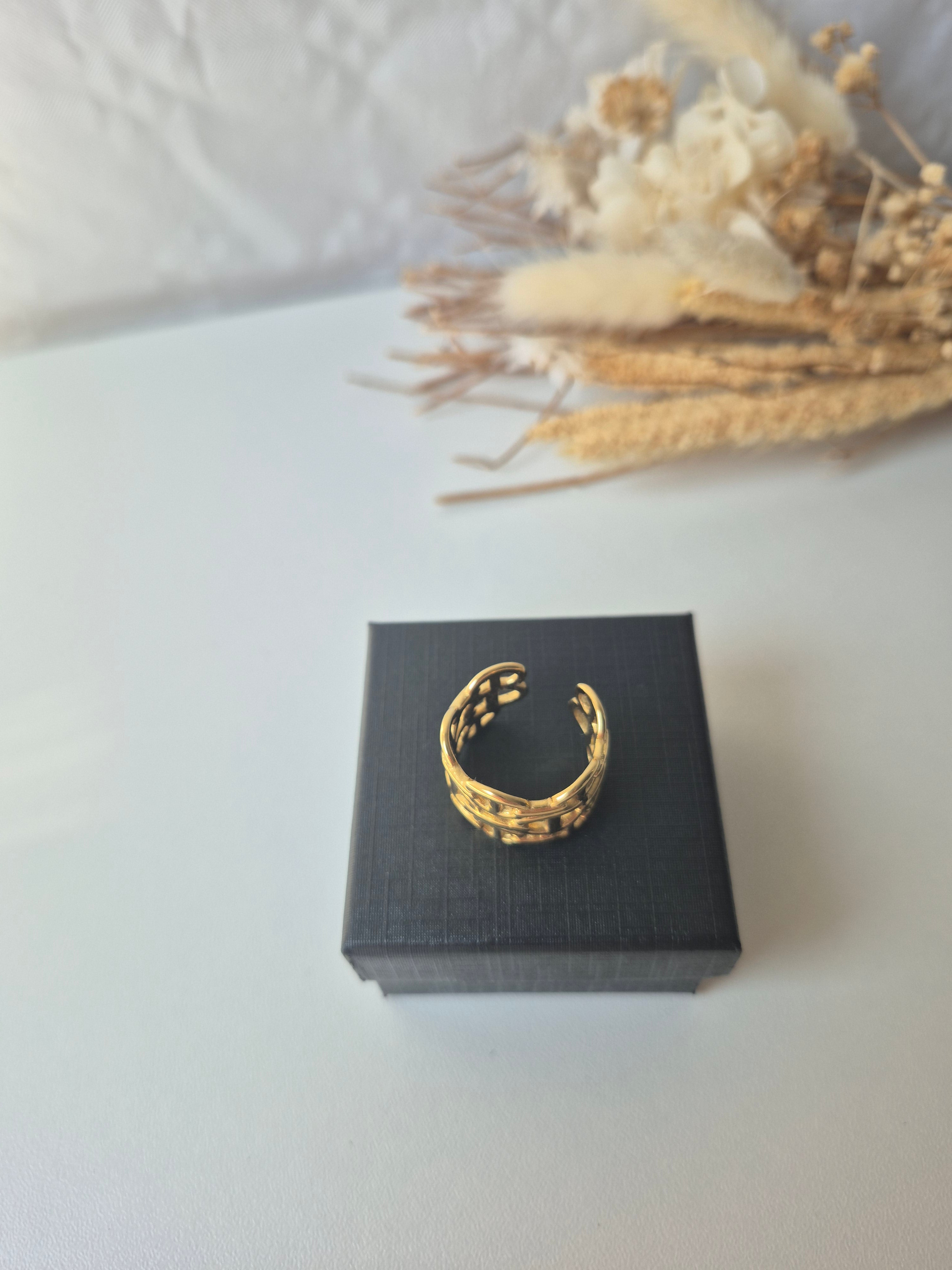 Bague Ajustable Maille Marine en Acier Inoxydable – Doré