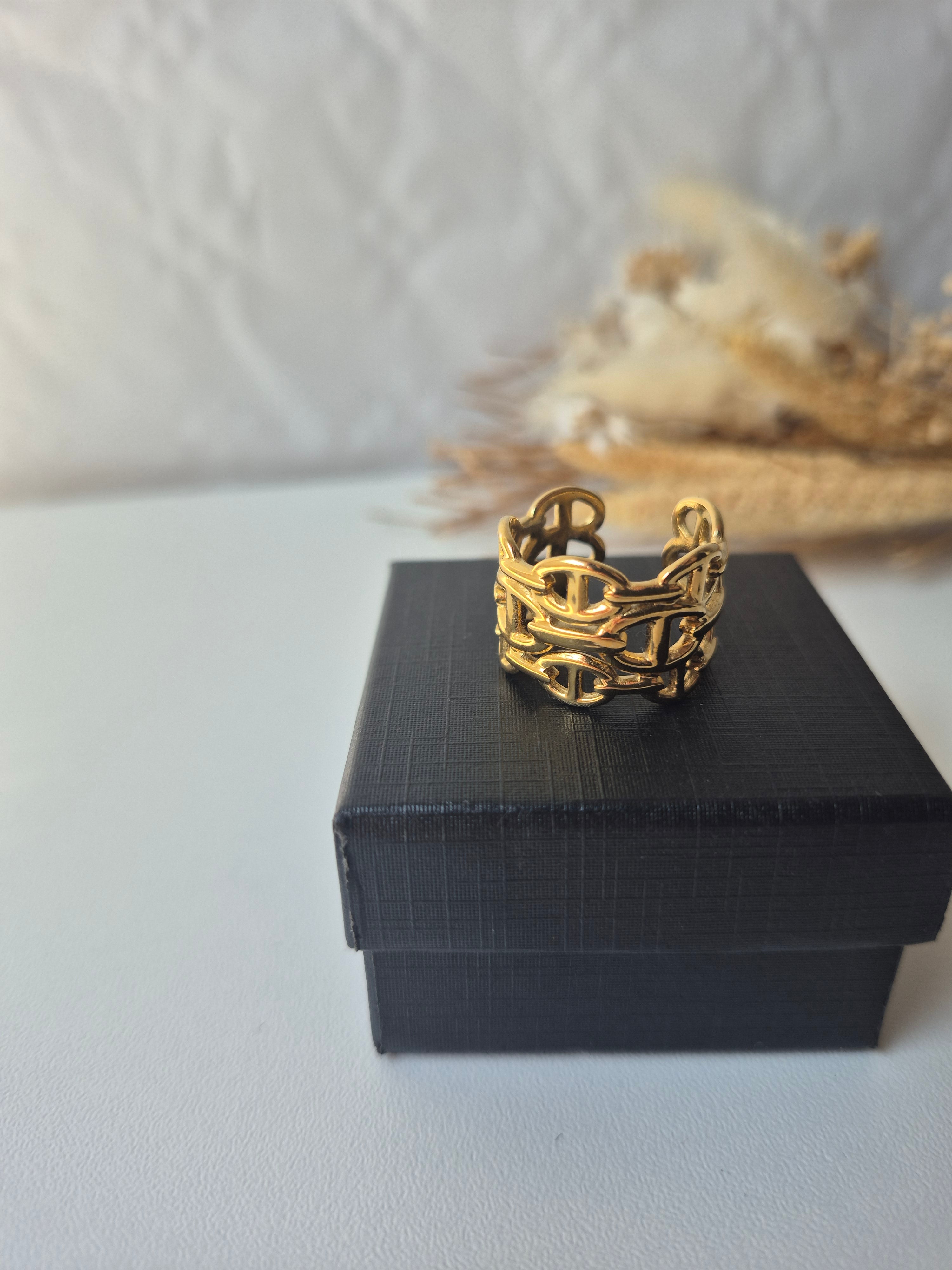 Bague Ajustable Maille Marine en Acier Inoxydable – Doré