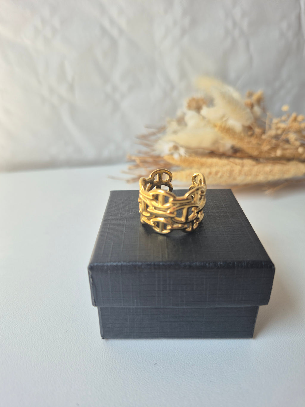 Bague Ajustable Maille Marine en Acier Inoxydable – Doré
