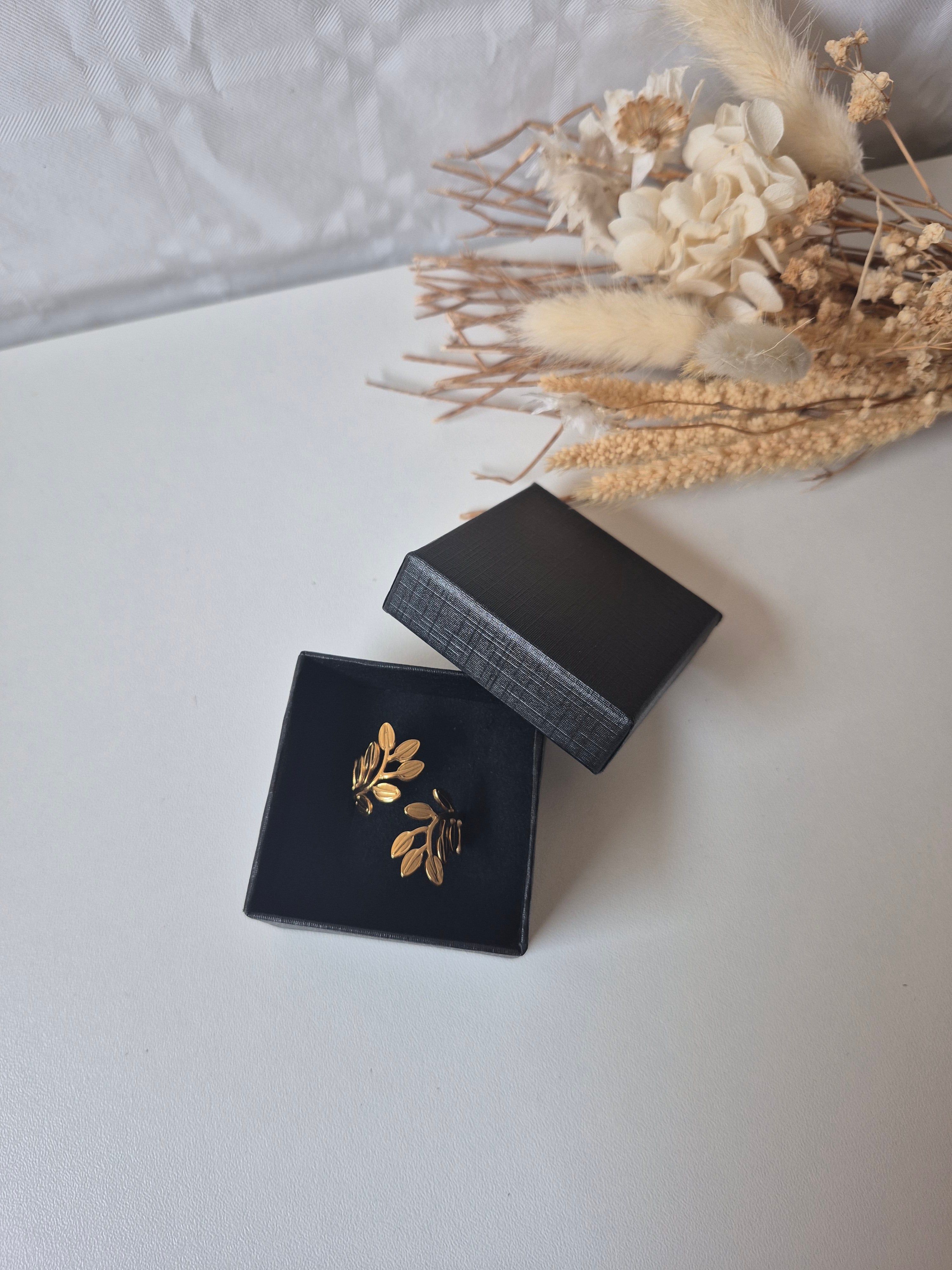Bague Feuille d'Olivier – Plaqué Or & Acier Inoxydable Water resistant
