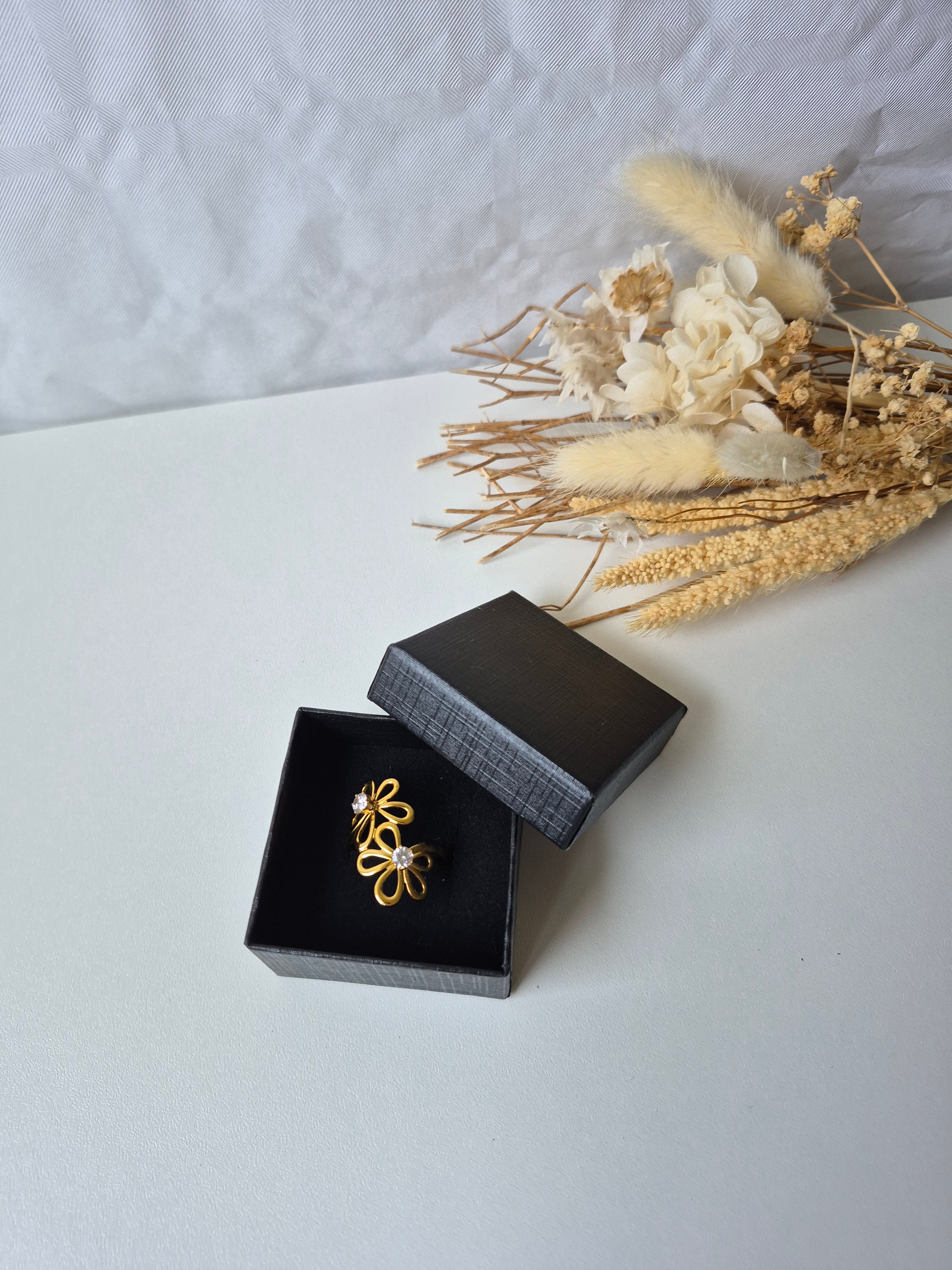 Bague Fleur Ajustable Dorée en Acier Inoxydable 316L | Élégante & Résistante