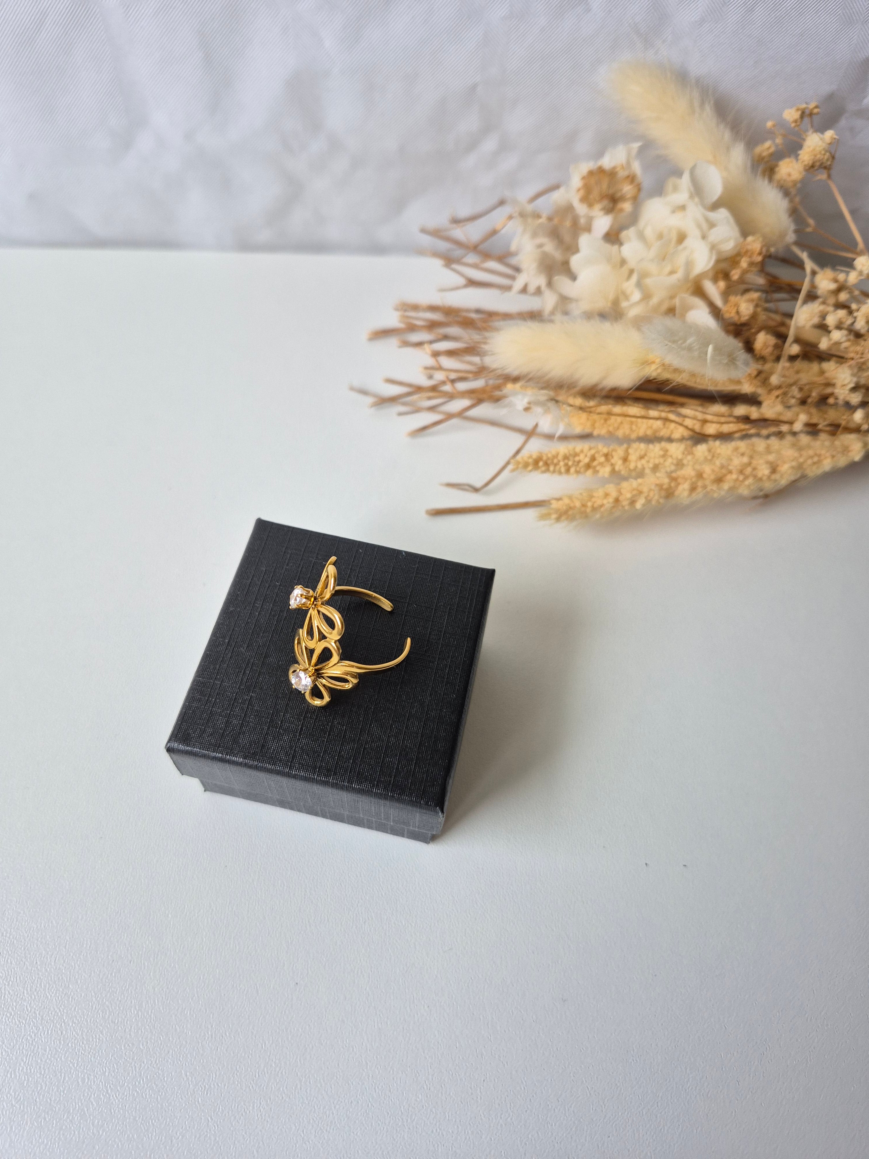 Bague Fleur Ajustable Dorée en Acier Inoxydable 316L | Élégante & Résistante