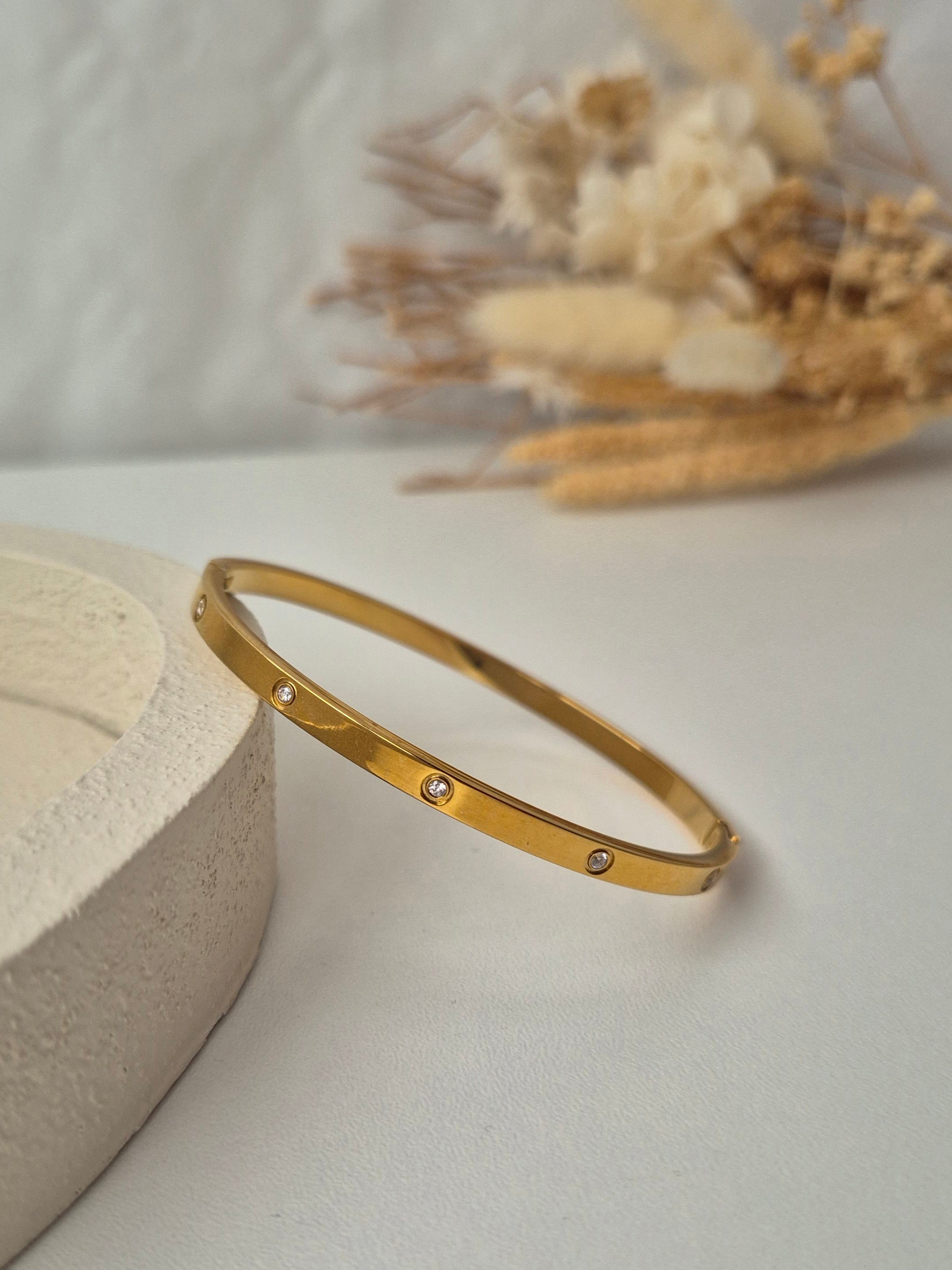 Bracelet Jonc "Éclat" en Acier Inoxydable Doré & Cristaux
