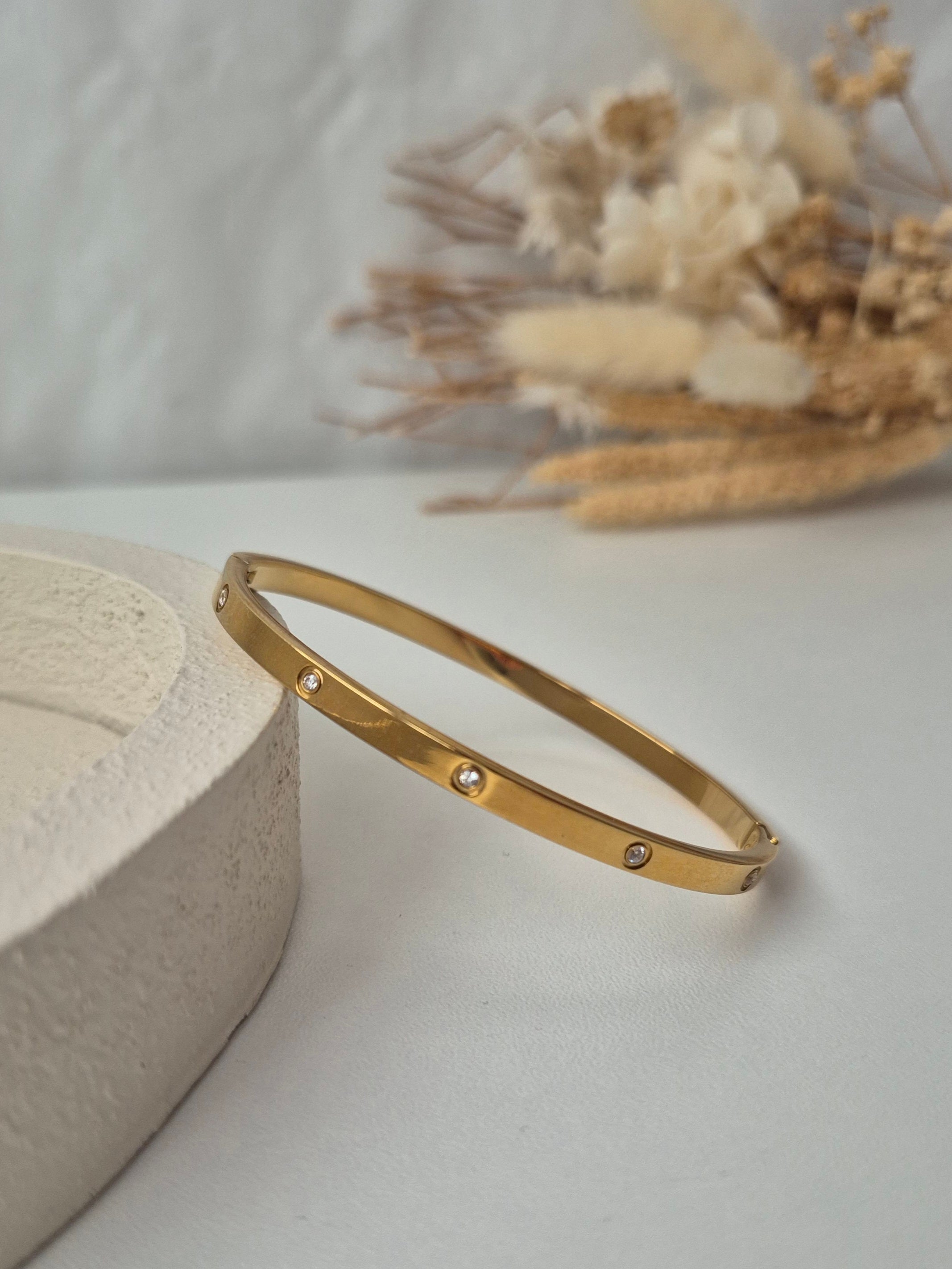 Bracelet Jonc "Éclat" en Acier Inoxydable Doré & Cristaux