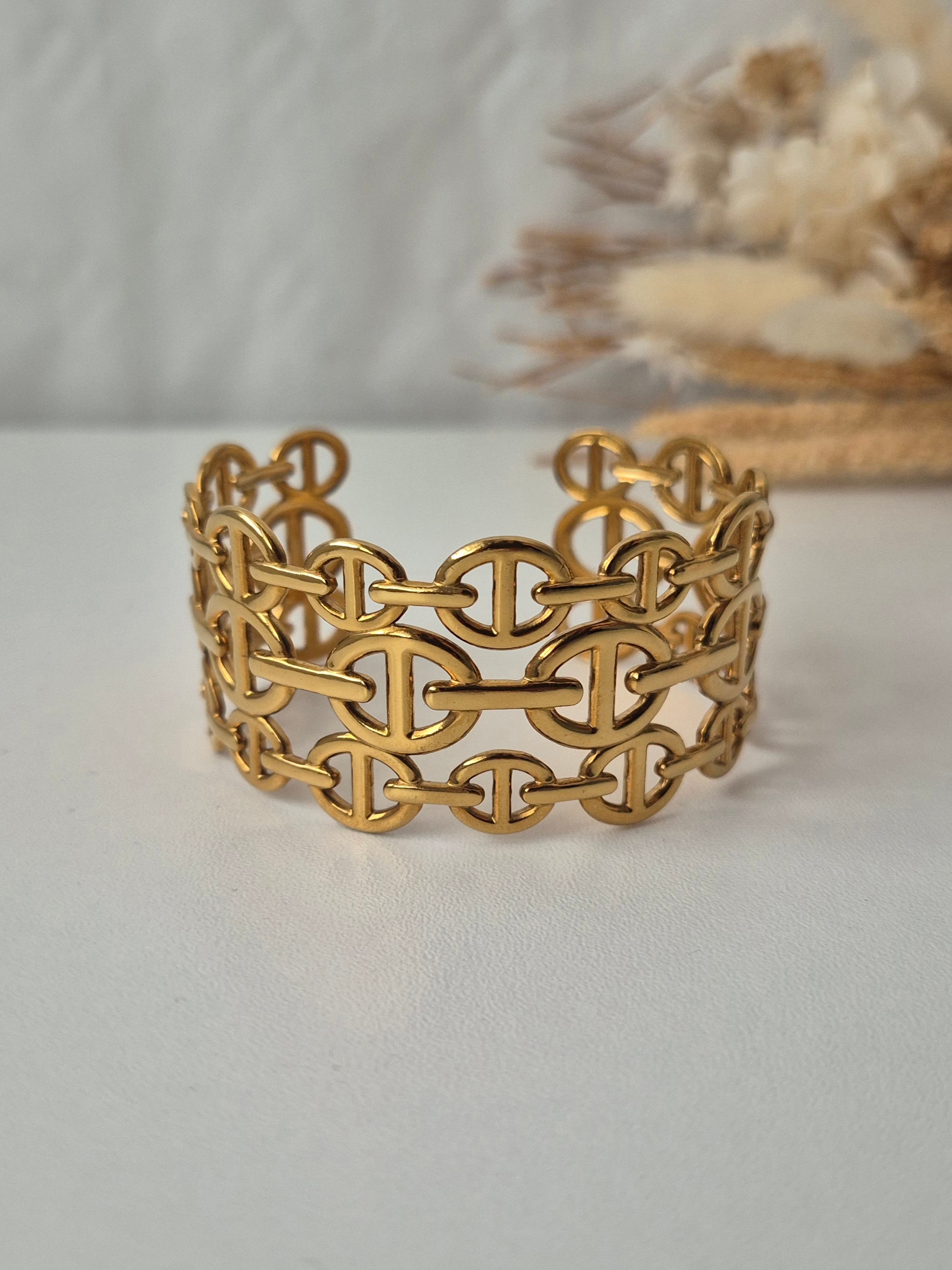 Bracelet Manchette Femme Acier Inoxydable 304 Plaqué Or 18K – Design Chaîne Élégant