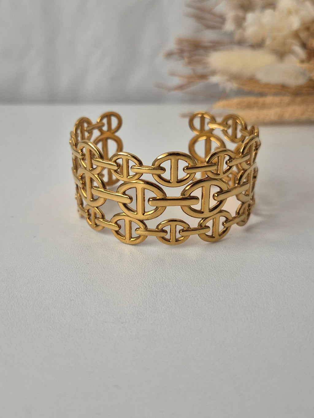 Bracelet Manchette Femme Acier Inoxydable 304 Plaqué Or 18K – Design Chaîne Élégant