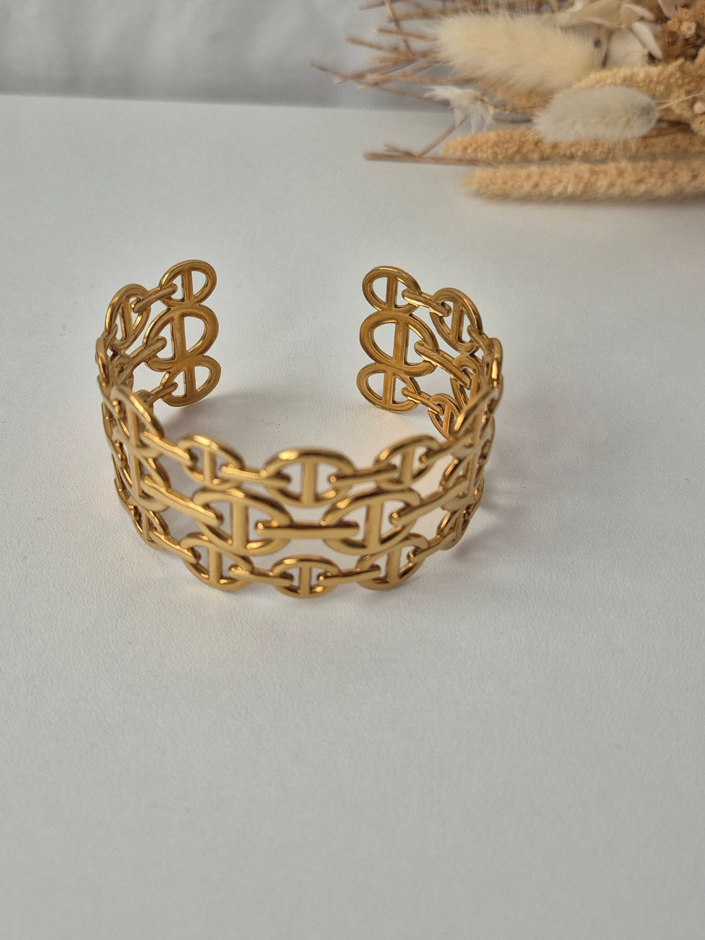 Bracelet Manchette Femme Acier Inoxydable 304 Plaqué Or 18K – Design Chaîne Élégant