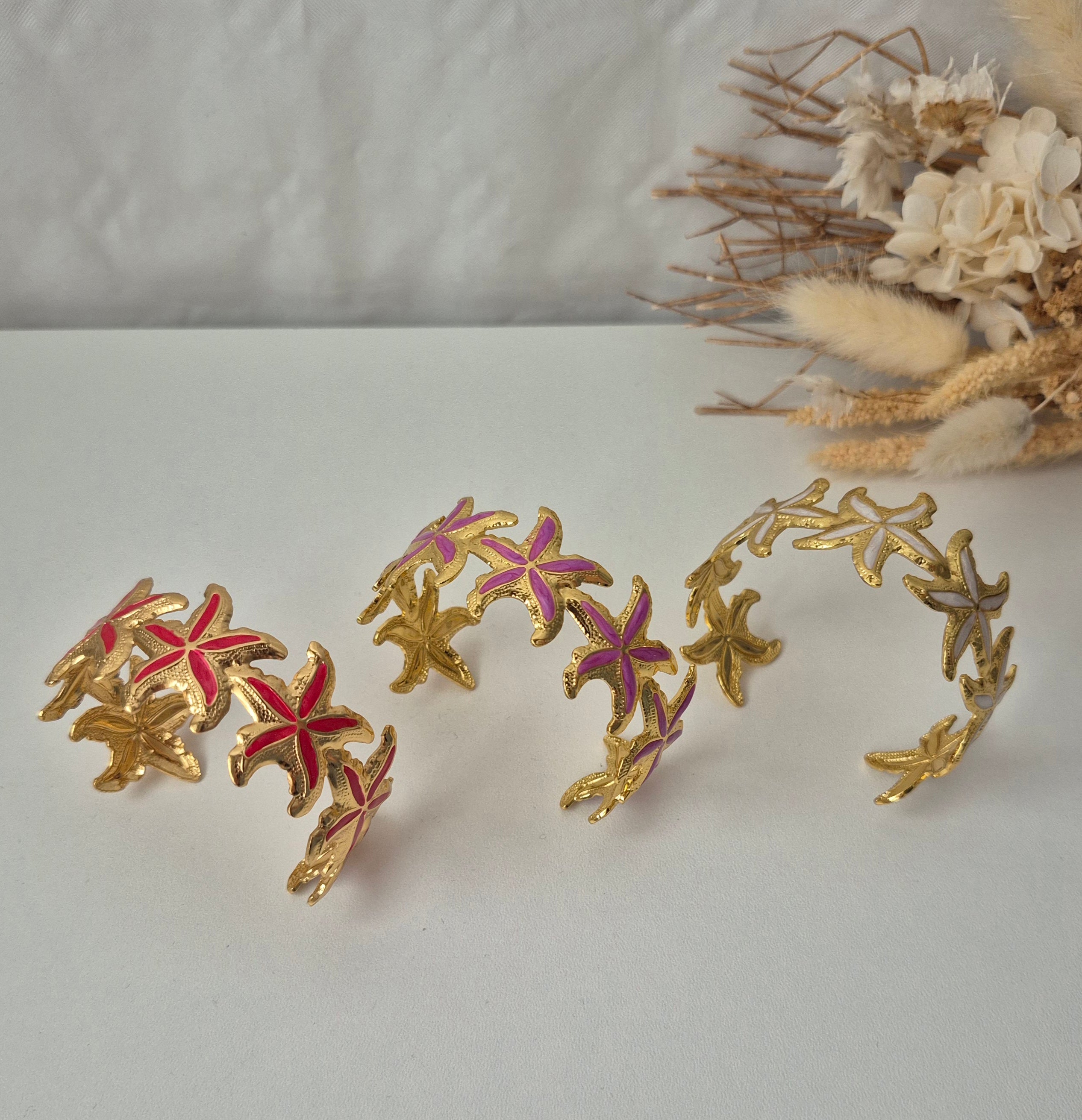 Bracelet Jonc Ajustable Étoile de Mer en Acier Inoxydable et Émail Coloré