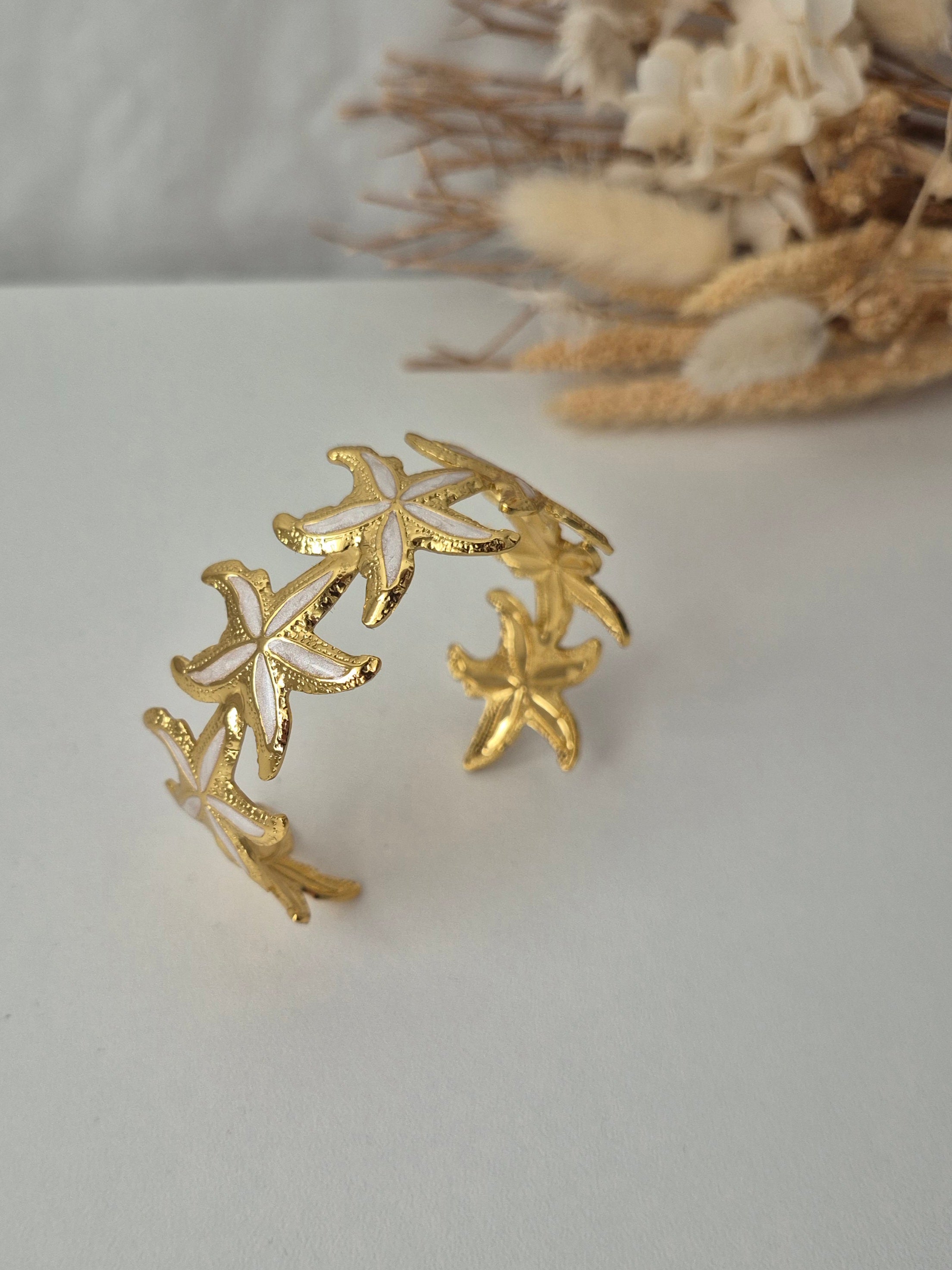Bracelet Jonc Ajustable Étoile de Mer en Acier Inoxydable et Émail Coloré