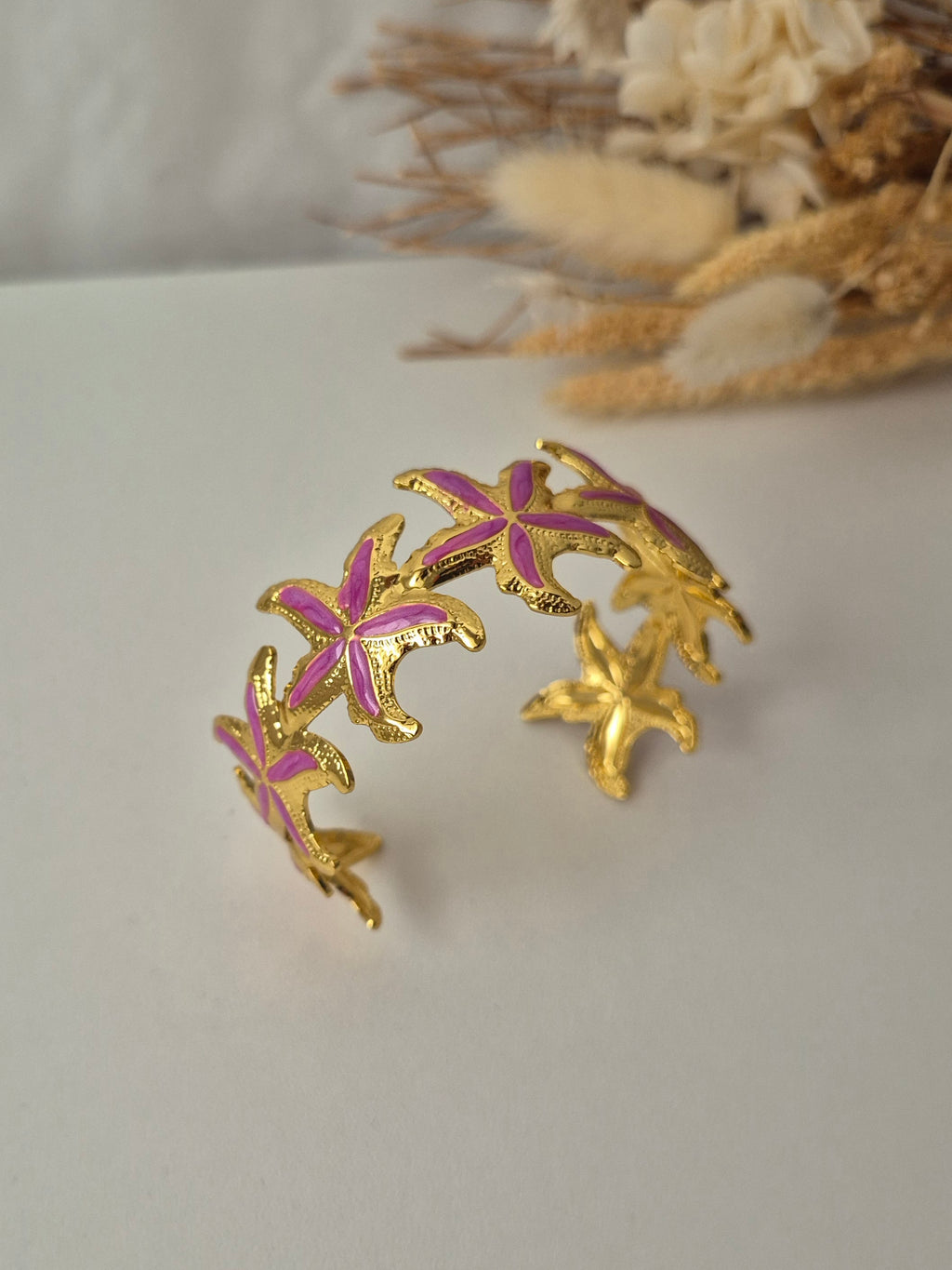 Bracelet Jonc Ajustable Étoile de Mer en Acier Inoxydable et Émail Coloré