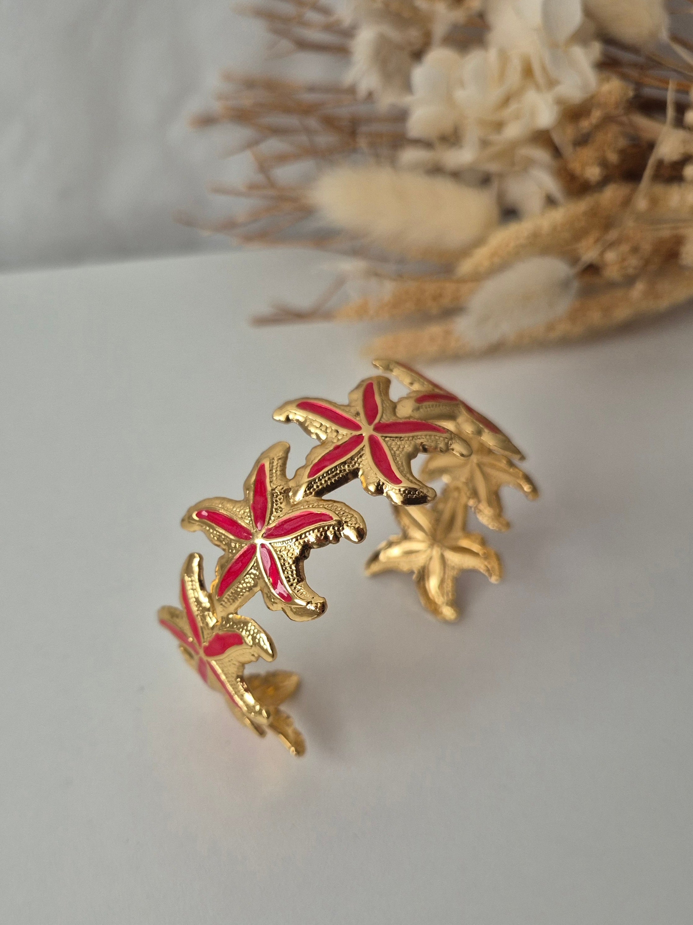 Bracelet Jonc Ajustable Étoile de Mer en Acier Inoxydable et Émail Coloré