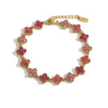 Bracelet Porte-Bonheur Trèfle Strass Camaïeu de Rose  – Doré à l'Or Fin