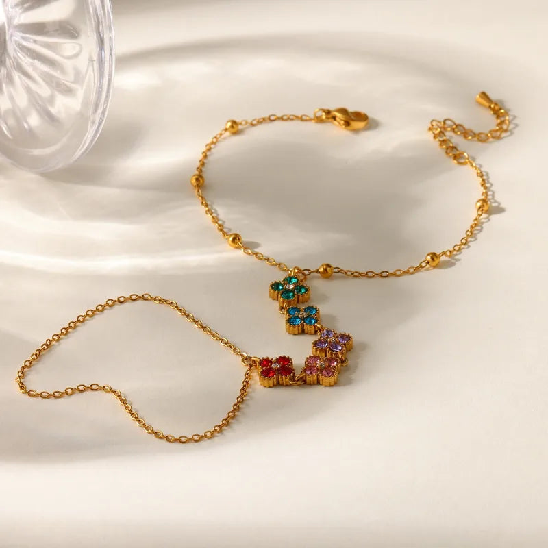 Bracelet Trèfle à 4 Feuilles en Acier Inoxydable 304 – Plaqué Or 18 Carats – Zircon – Femme