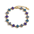Bracelet Trèfle à Quatre Feuilles en Acier Inoxydable & Strass Bleus – Plaqué Or 18K