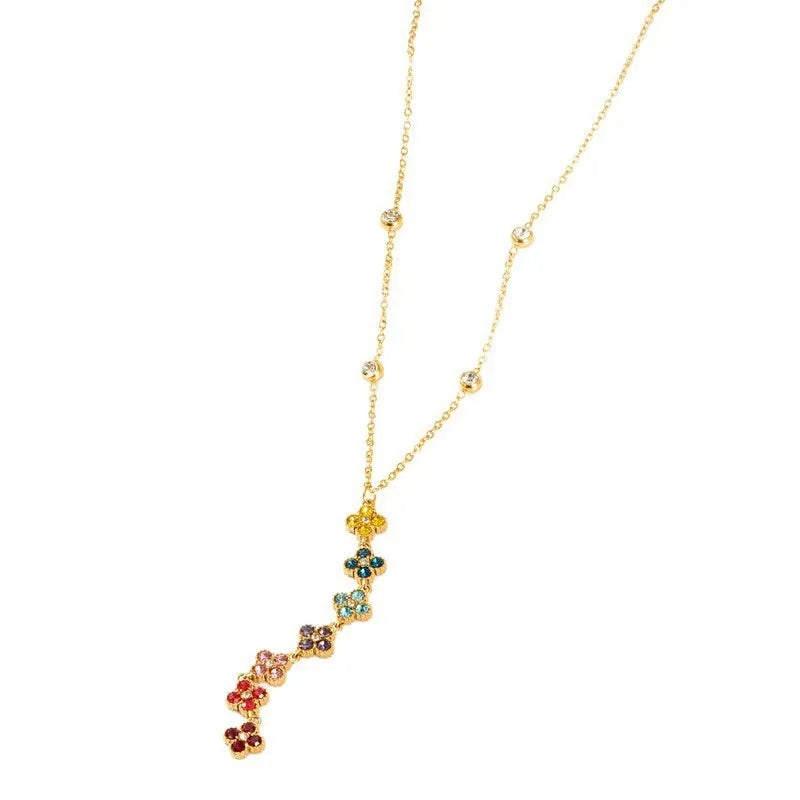 Collier Pendentif Trèfle à Quatre Feuilles & Charm Flottant — Doré