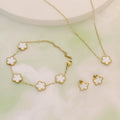 Coffret Parure Éléganza – Ensemble Bijoux Motif Trèfle Nacre Doré