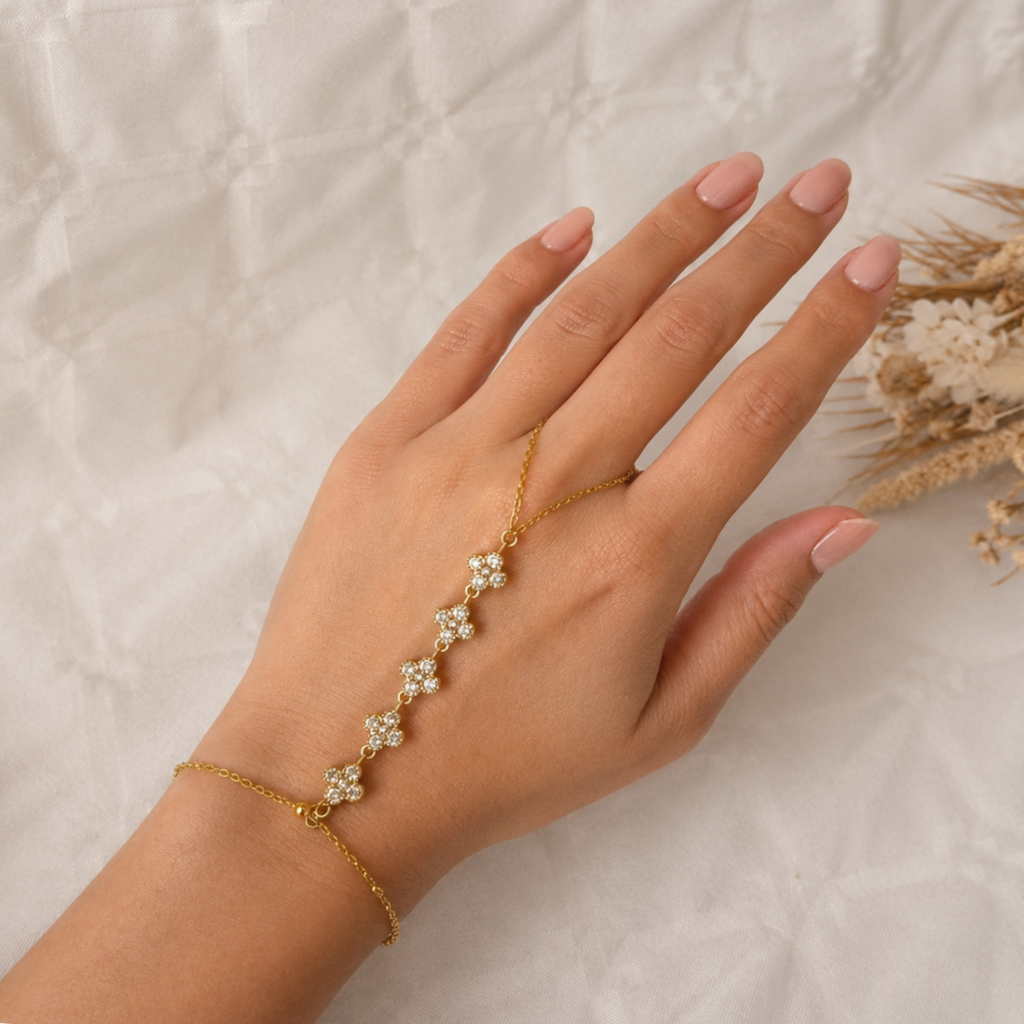Bracelet Trèfle à 4 Feuilles en Acier Inoxydable 304 – Plaqué Or 18 Carats – Zircon – Femme