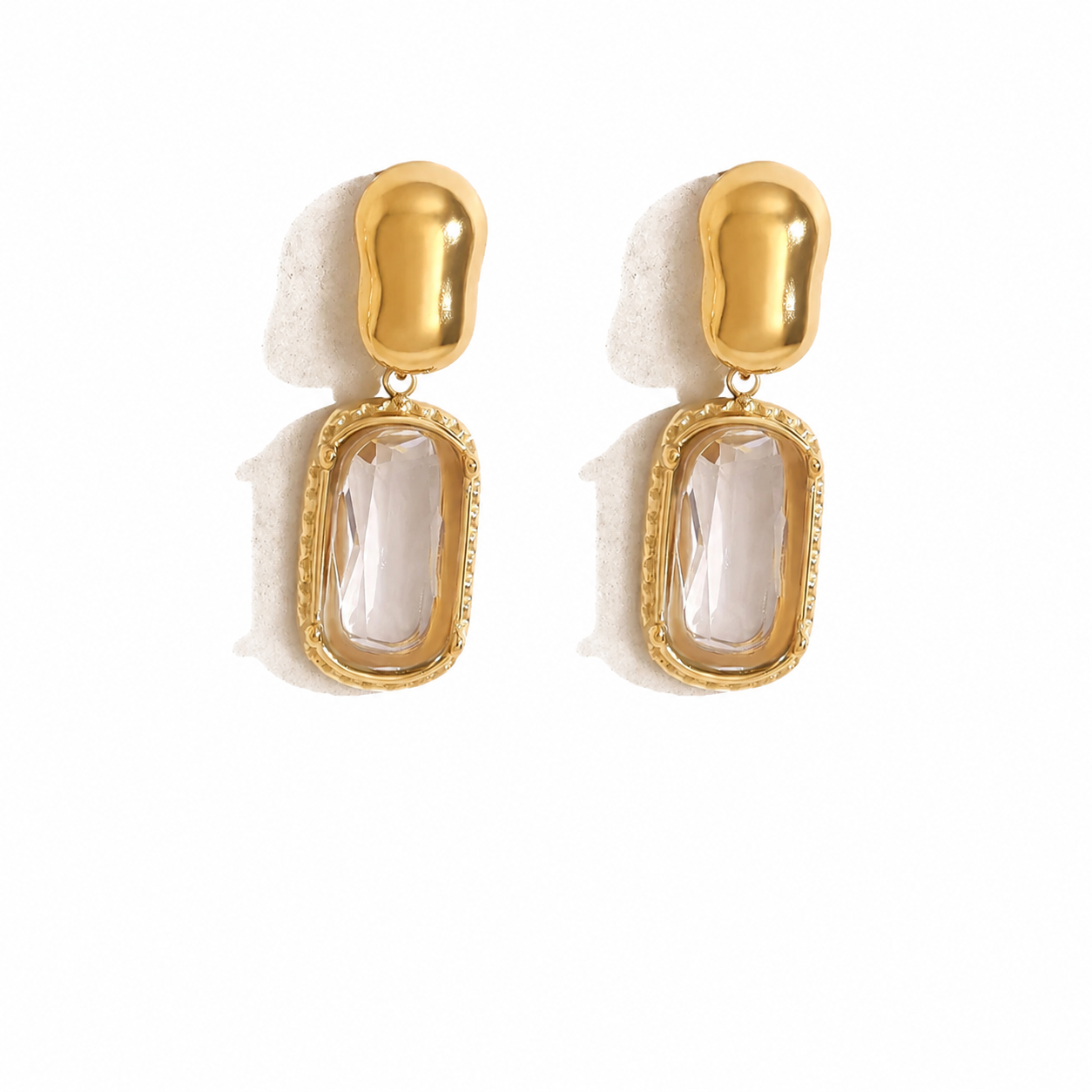 Boucles d'oreilles pendantes en acier inoxydable 304 plaqué Or 18K – Zircon rectangulaire élégant