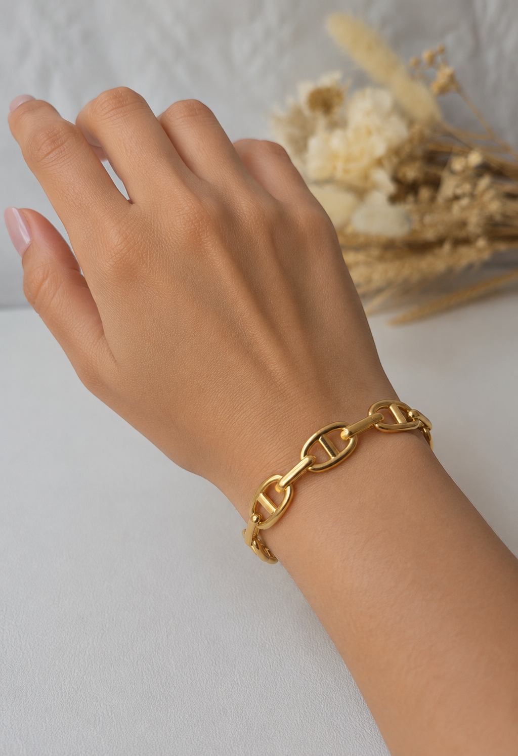 Bracelet Chaîne Ovale en Acier Inoxydable Doré – Élégant & Intemporel