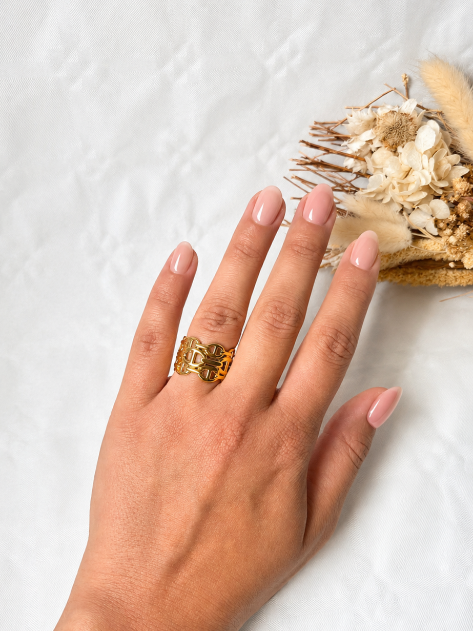 Bague Ajustable Maille Marine en Acier Inoxydable – Doré